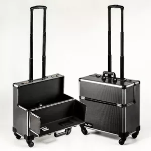 Pro Black Metal Aluminium Pilot Wheeled Trolley Case Hard Briefcase 4 Wheel MK - Picture 1 of 8