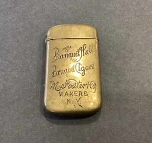 Antique Brass Advertising Match Safe Banquet Hall Bouquet Cigars M. Foster NY - Picture 1 of 6
