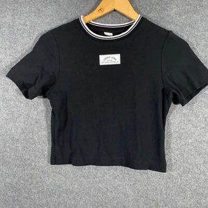 Lorna Jane Shirt Womens Small Black Top Ribbed Knit Fitted Crop Yoga Ladies - Picture 1 of 10