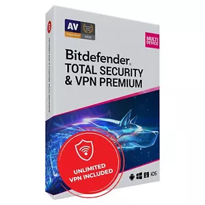 Bitdefender Total Security & Unlimited VPN 10 PC Devices 1 Year (CODE BY POST) - Picture 1 of 1