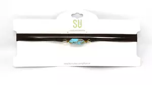 SUGAR Brown Leather Wrap Choker Turquoise Bead • Boho Hippy 81" Long Suede New - Picture 1 of 8