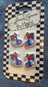 4 Ceramic Buttons Original Card Christmas Stockings Alma Lynne Designs - Picture 1 of 3
