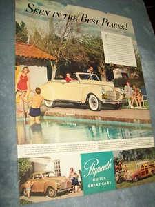 1941 Plymouth Coupe Convertible & Woody Station Wagon large-mag car ad-at pool - Picture 1 of 1