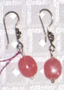 Rhodochrosite Bead Earrings in Sterling Silver hooks - Picture 1 of 1