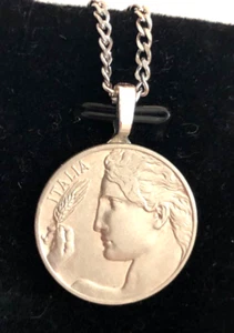 Authentic ITALY 1913 20 CENTESIMI COIN NECKLACE- Pendant and 24" Chain - Picture 1 of 9