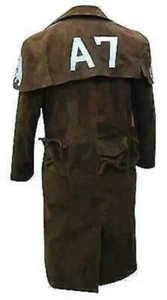 Fallout A7 Ranger Brown Leather Duster Long Coat Trench Leather Coat for Men - Picture 1 of 6