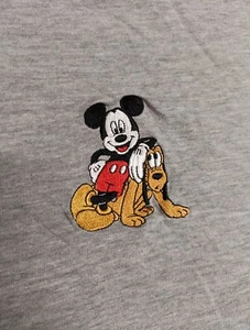 Vintage Disney Mickey Mouse Henley Mens Large Gray Embroidery Shirt Pluto 90s - Picture 1 of 8