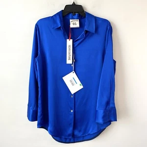 Semicouture Satin Blouse Bright Blue IT 44 equals L - Picture 1 of 7