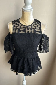 Parker Damen Bluse Schwarz Spitze Gr. S Elegant Cold Shoulder ST2825 - Bild 1 von 4