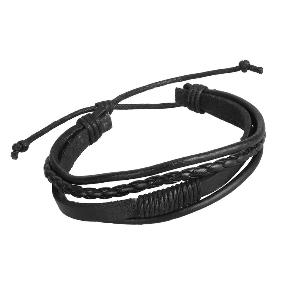 Herren Damen Multi Strang Leder Wachsschnur geflochten Armband Armband  - Bild 1 von 1