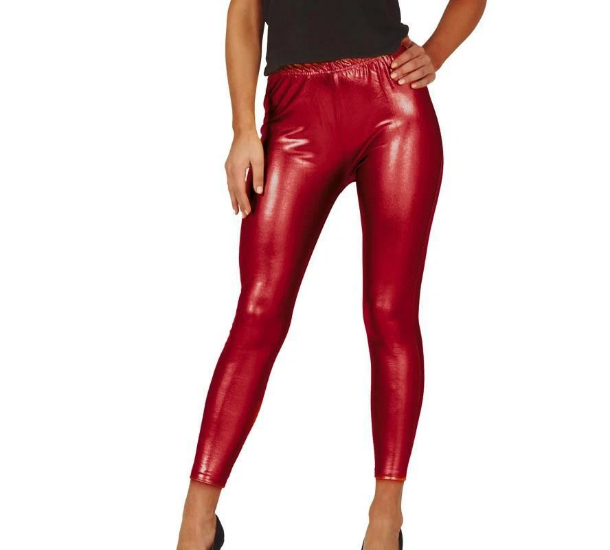 Leggings pantacollant fuseaux rosso metallizzato per travestimento disco donna - Immagine 1 di 1