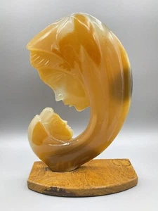 Vintage Onix or Stone Madanna Mother & Child Sculpture Heavy Amber Color MCM 11” - Imagen 1 de 6