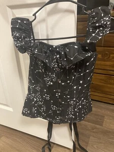 Never Worn, Corset Story Top With Sleeves, Black Stars Galaxy. Uk 6/US 4 - Picture 1 of 4