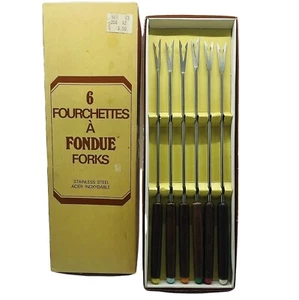 Juego de 12 piezas de horquillas de fondue de colección caja original acero inoxidable madera colores extremos - Imagen 1 de 7