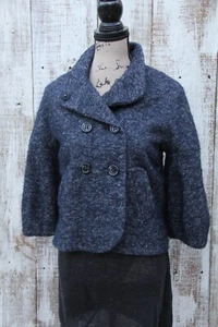 BCBGMaxazria Women SMALL Blue Gray CROPPED 3/4 SLEEVE Wool Peacoat Coat Jacket - Picture 1 of 5
