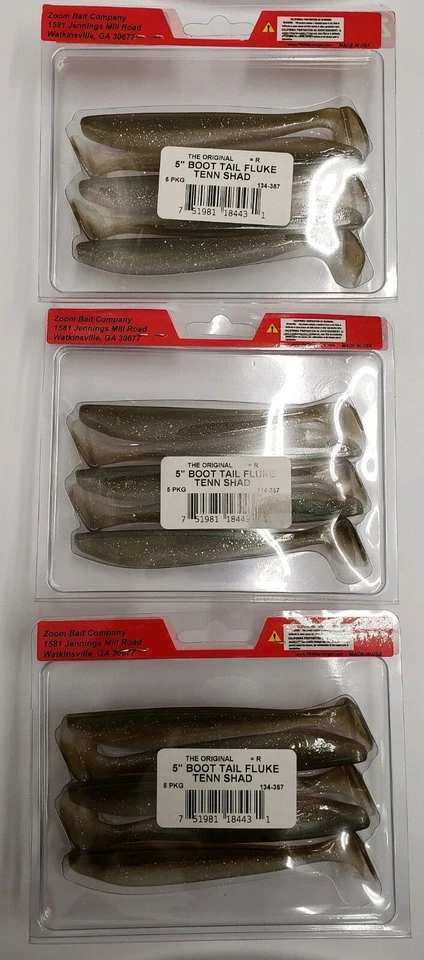 3- ZOOM 5" BOOT TAIL FLUKE - Tennessee Shad  (134-367) 3 PACK VALUE BUY !! - Image 1 of 1