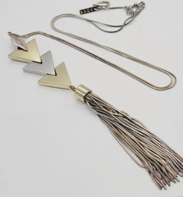 Colar de borla White House Black Market WHBM dois tons ouro e prata 33 polegadas - Imagem 1 de 4