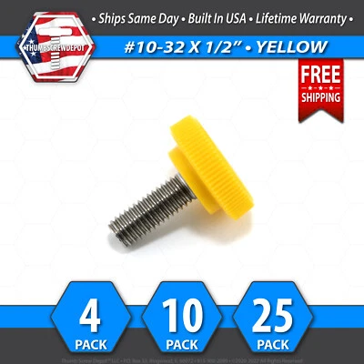 THUMB SCREW DEPOT #10-32 x 1/2" Thumb Screw Stainless Steel - Yellow Round Knurled Knob - USA