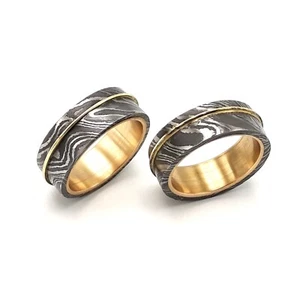 Handmade Damascus Steel couple Rings brass outlay wedding ring unisex ring - Picture 1 of 5