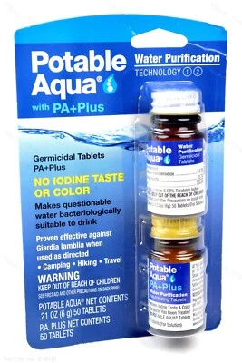 Potable Aqua Iodine Germicidal Water Purification w/ PA+ Plus 50-Tablets of Each - Image 1 of 3