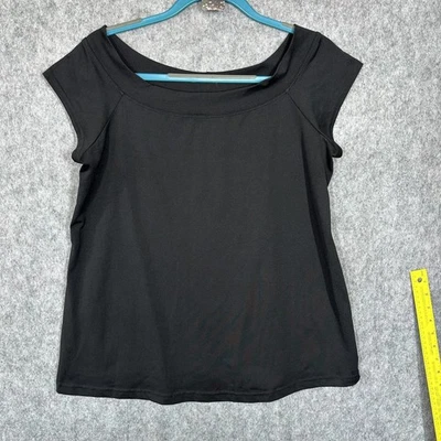 Camisa De Colección Y2K Para Mujer Grande Negra Cuello Barco Manga Gorra Hecha EE. UU. 00s Oficina Foto 1 de 4