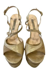 Designer Albano Gold Platform Strappy Open Toe High Heels Party Shoes 39 UK 6 - Picture 1 of 23