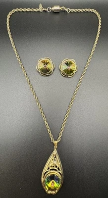 Juego de Pendientes Collar Colgante Rivoli Sandía Tono Dorado Whiting & Davis De Colección Foto 1 de 4