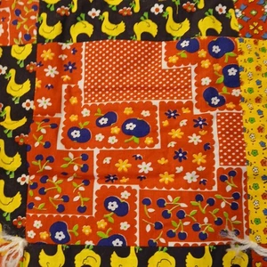 Vtg Children's Ducks & Flowers Unfinished Quilt Top HM Red Yellow 42"x32" READ - Picture 1 of 8