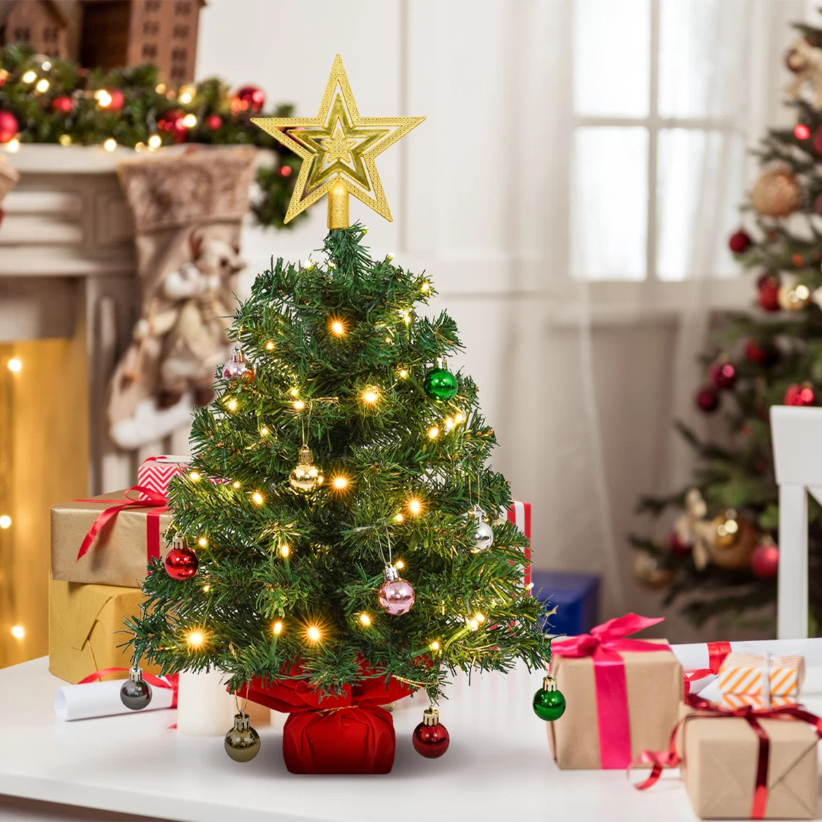 Mini Weihnachtsbaum 40 Cm Mit LED-Lichtkette – Künstlich Geschmückt, PE-Material, Für Tischdeko