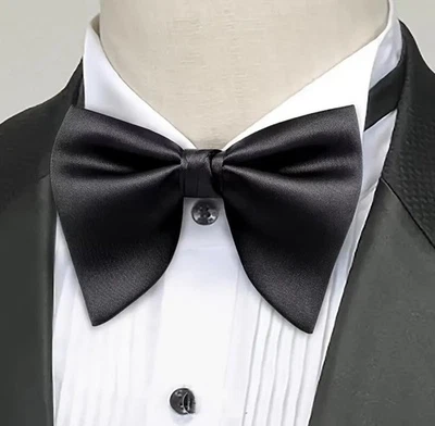 Pajarita y pañuelo de mariposa grande formal para hombre negro liso pre atado Foto 1 de 4