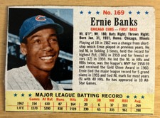 Vintage 1963 Post Cereal Ernie Banks Baseball Card #169 Cubs HOF First Base G/VG