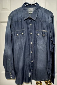 LUCKY BRAND 100 % Cottton L-Ärmel geknopfte Bluse (L) Western-Stil blau neu mit Etikett - Bild 1 von 4