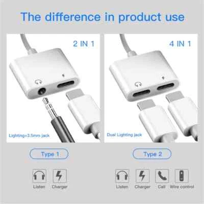 2in1 Adapter Dual Audio Charger Splitter Headphone Aux iPhone 14 13 12 11 X Pro - Image 1 of 4