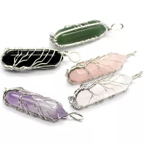 Natural Tree of Life Wire Wrapped Pendant Crystal Quartz Point Healing Gift - Picture 1 of 19