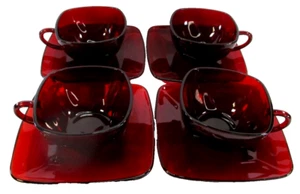 Anchor Hocking Royal Ruby Red Charm 4 Coffee Tea Cups W 4 Saucers 1950-1959 6 oz - Picture 1 of 21