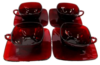 Anchor Hocking Royal Ruby Red Charm 4 Coffee Tea Cups W 4 Saucers 1950-1959 6 oz - Image 1 of 4
