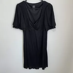 JAX Women Size 10 Black Mini Dress Deep Neck Flowy Silky Night Gown Sexy Lined - Picture 1 of 13