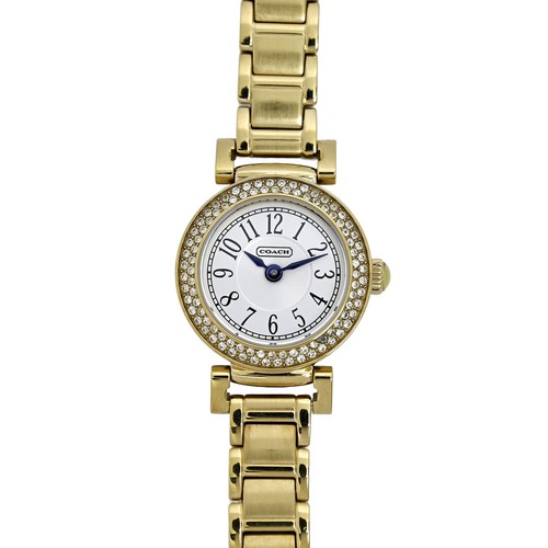 Orologio da polso Coach donna placcato oro quadrante bianco numeri arabi lunetta diamantata