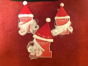 Lot Dog Hat Size XS/S M/L Red santa white fluffy ball beard white rim Christmas - Picture 1 of 3