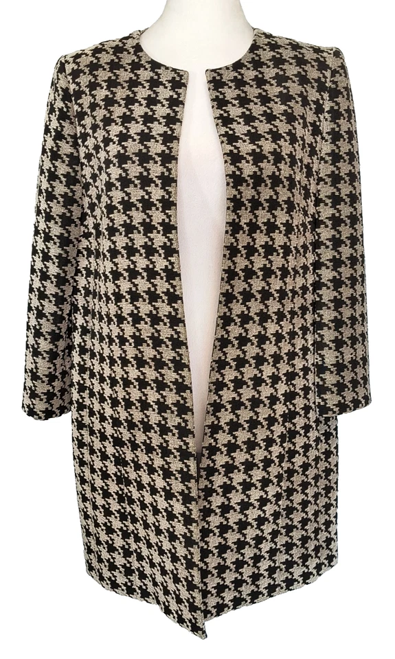 Chaqueta Kasper Mujer Talla 8 Frente Abierto Bolsillos Forrados Mezcla Viscosa Pata de Gallo Foto 1 de 4