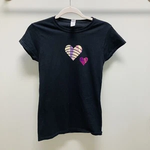 Neu Baumwolle schwarz Tee T-Shirt kleines Herz Valentinstag  - Bild 1 von 5