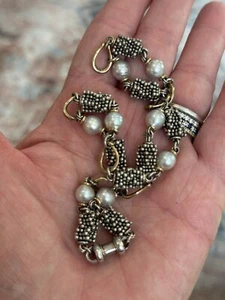 Chunky Michael Dawkins Beaded Gold & Sterling Pearl Toggle 16" Length Necklace - Picture 1 of 4
