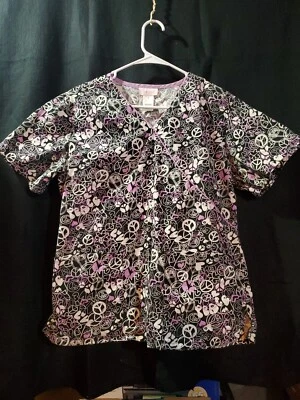 RxGear Fashion V Neck Peace And Love design Scrubs Womens Size S.  - Image 1 of 4