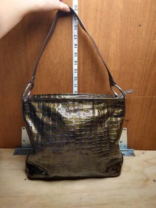 BRIGHTON Brown Mocha Patent Croc-Embossed Leather Shoulder Bag D810984 - Picture 1 of 14