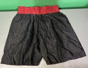 MACGREGOR GOLDSMITH Mid-Century Boxing Shorts Medium Black/Red Vtg Satin Rare - Picture 1 of 19