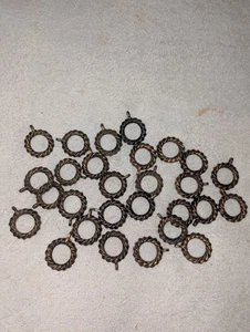 ANTIQUE LOT OF 28 CAST IRON DRAPERY PARTS CURTAIN TIE BACK gold RINGS - Picture 1 of 3