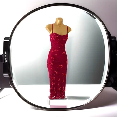 KAREN MILLEN VINTAGE Y2K RED GLAMOUR SEQUIN BEADED BODYCON DRESS UK 14 (US 10) - Image 1 of 4