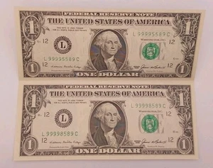 1985 $1 Federal Reserve Notes Uncut Pair Uncirculated  L/C Block San Franscisco - Picture 1 of 4