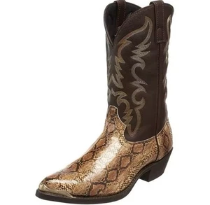 Botas de Vaquero Para Hombre Sin Cordones Tacón Bloque Bordadas Cómodas Piel de Serpiente Nuevas Talla 10 - Imagen 1 de 5