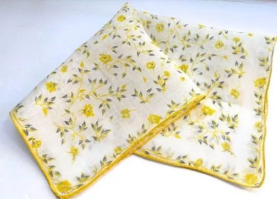 ВИНТАЖНЫЙ 1950-х HANKY ЛЬНЯНОЙ ПРИНТ СЛАДКИЕ ВЕТВИ ЖЕЛТЫЕ ЦВЕТЫ ВРУЧНУЮ СВЕРНУТЫЙ - Изображение 1 из 4
